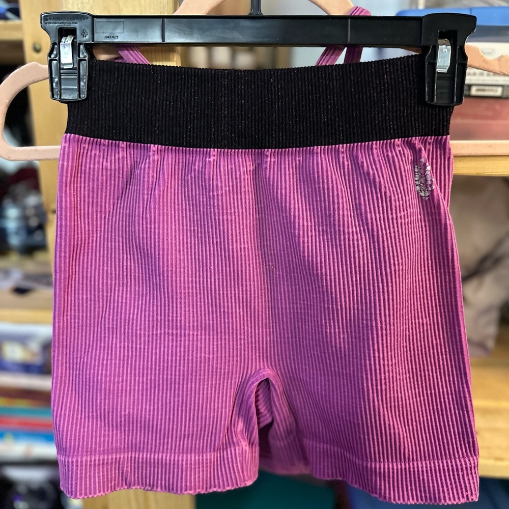 Pink Ribbed Shorts with Black Waistband
